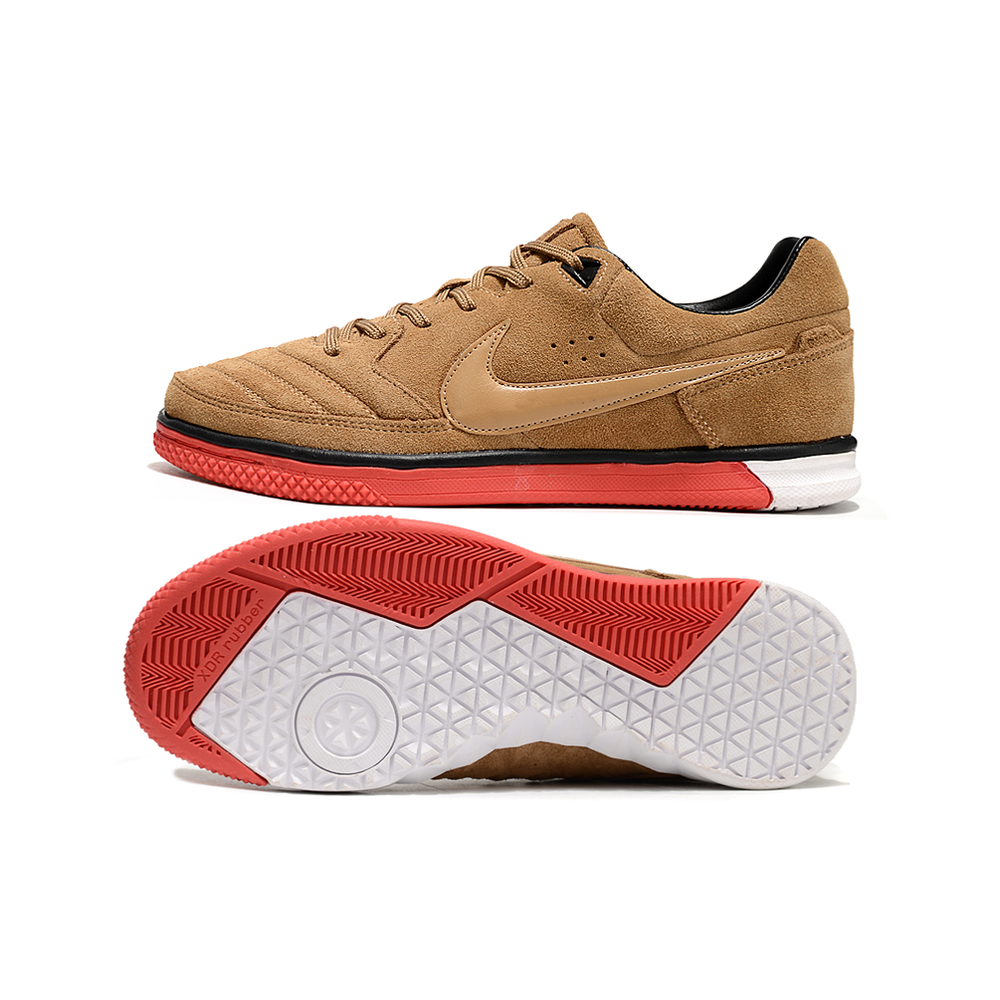 Chuteira Futsal Nike 5 StreetGato IC Marrom e Vermelho