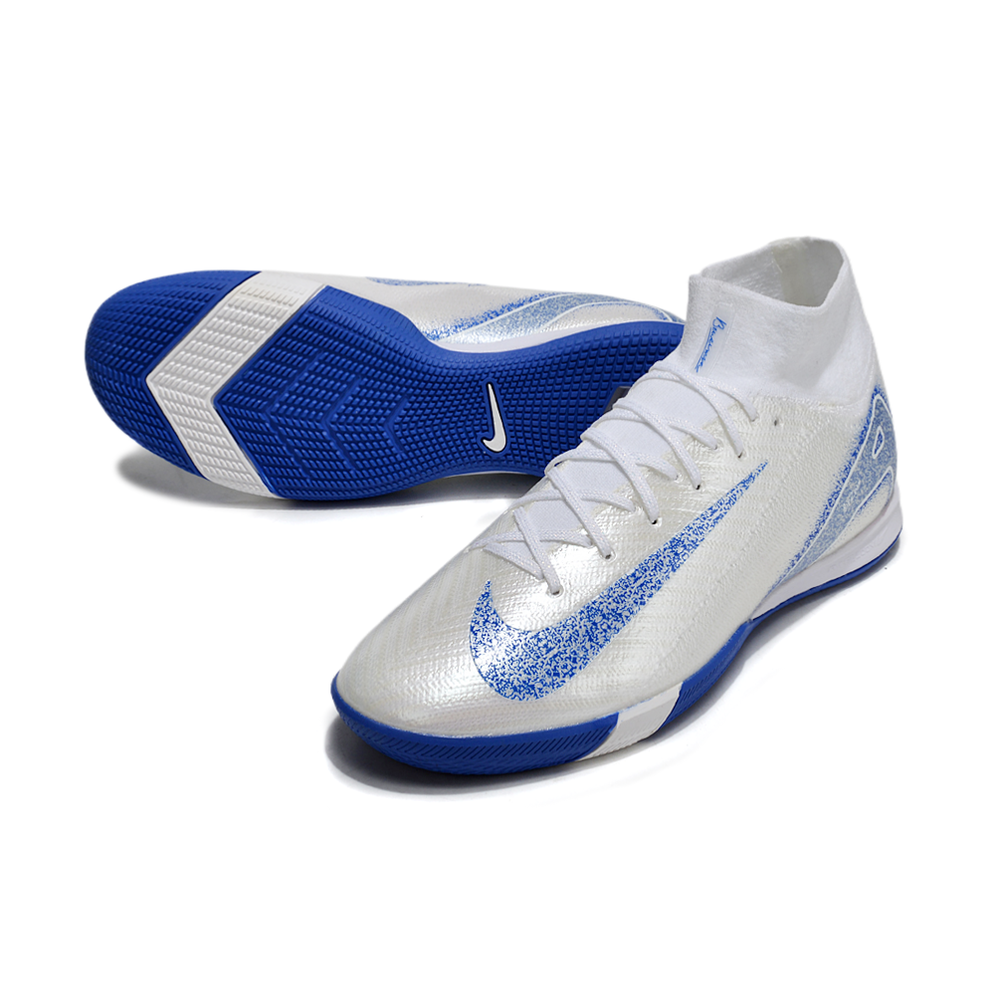 Chuteira Futsal Nike Air Zoom Mercurial Superfly 10 Elite IC Branca e Azul 