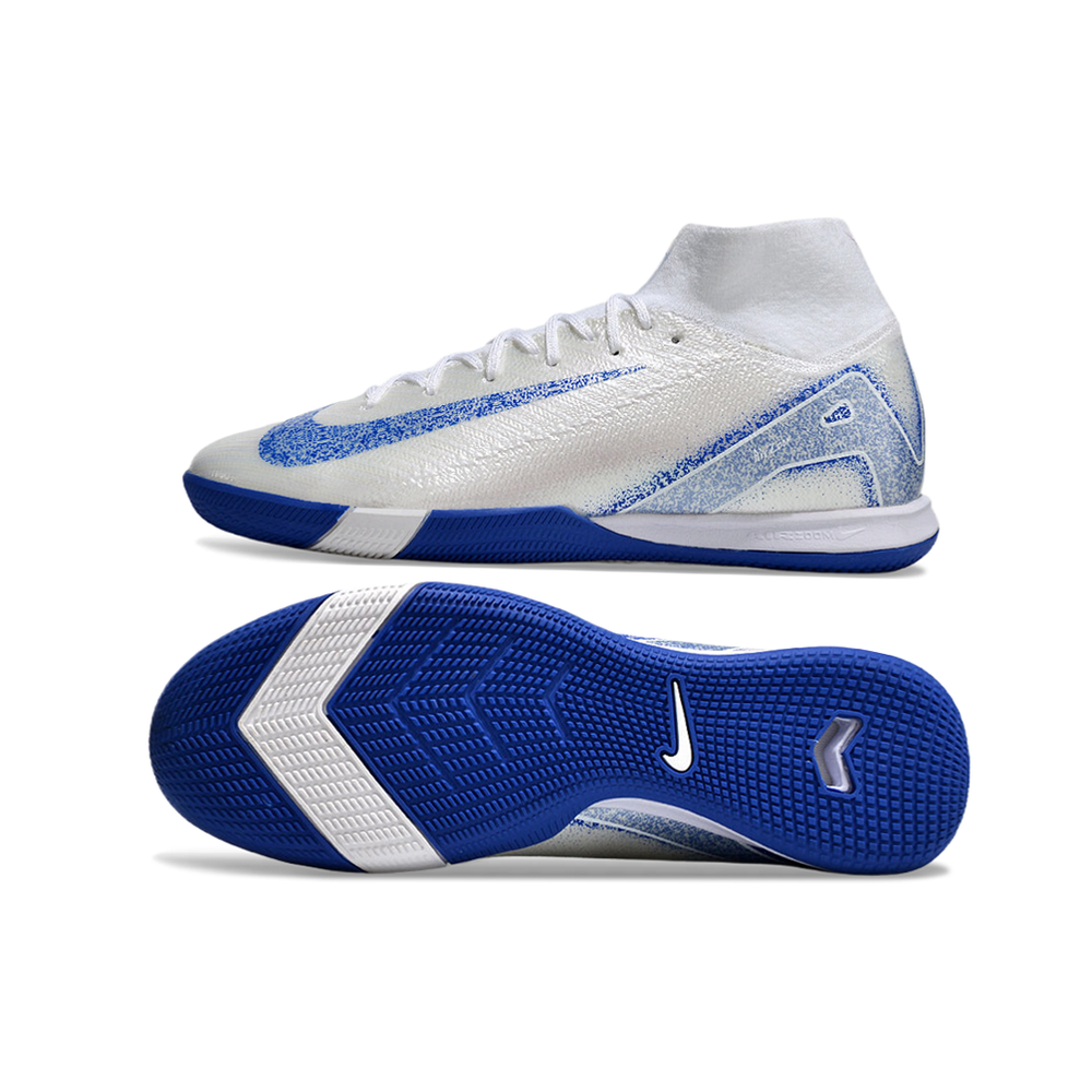 Chuteira Futsal Nike Air Zoom Mercurial Superfly 10 Elite IC Branca e Azul 