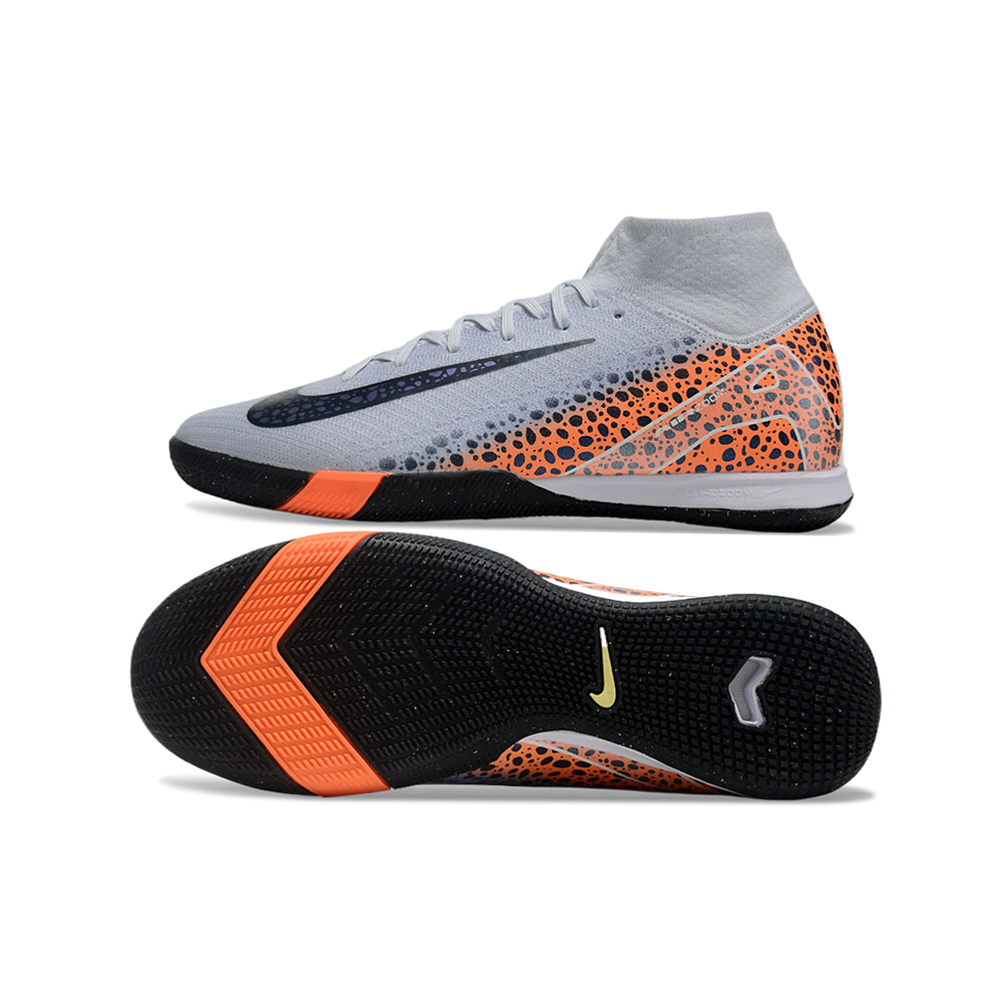 Chuteira Futsal Nike Air Zoom Mercurial Superfly 10 Elite IC Branca, Laranja e Preto