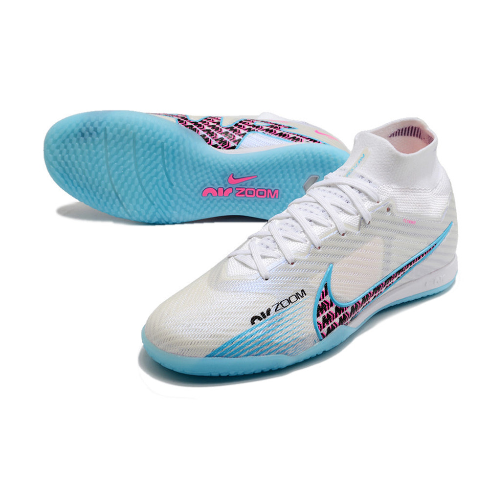 Chuteira Futsal Nike Air Zoom Mercurial Superfly 9 Elite IC Branca e Azul 