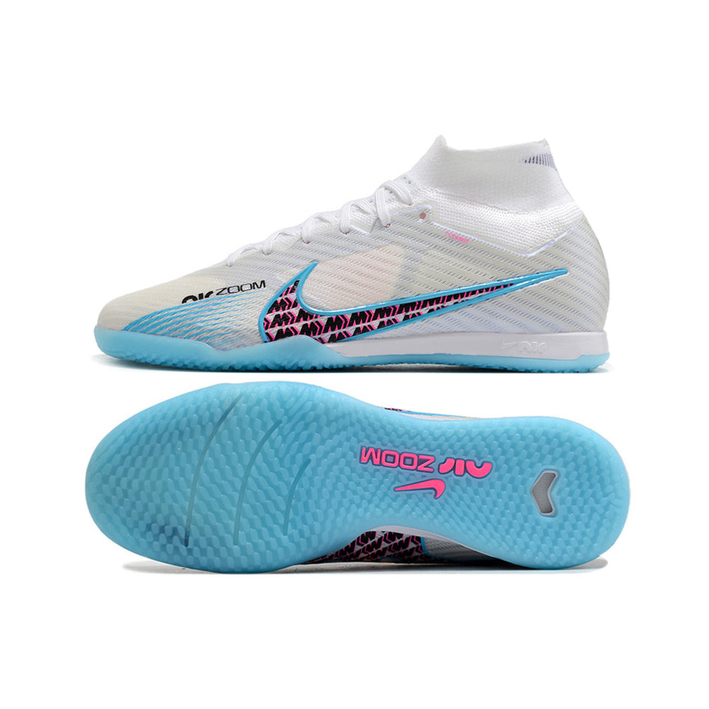 Chuteira Futsal Nike Air Zoom Mercurial Superfly 9 Elite IC Branca e Azul 