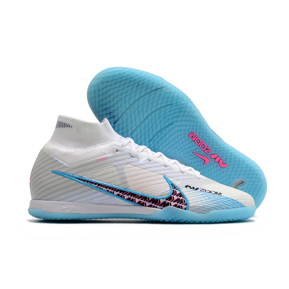 Chuteira Futsal Nike Air Zoom Mercurial Superfly 9 Elite IC Branca e Azul 