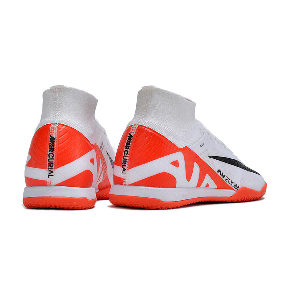 Chuteira Futsal Nike Air Zoom Mercurial Superfly 9 Elite IC Branca e Laranja 
