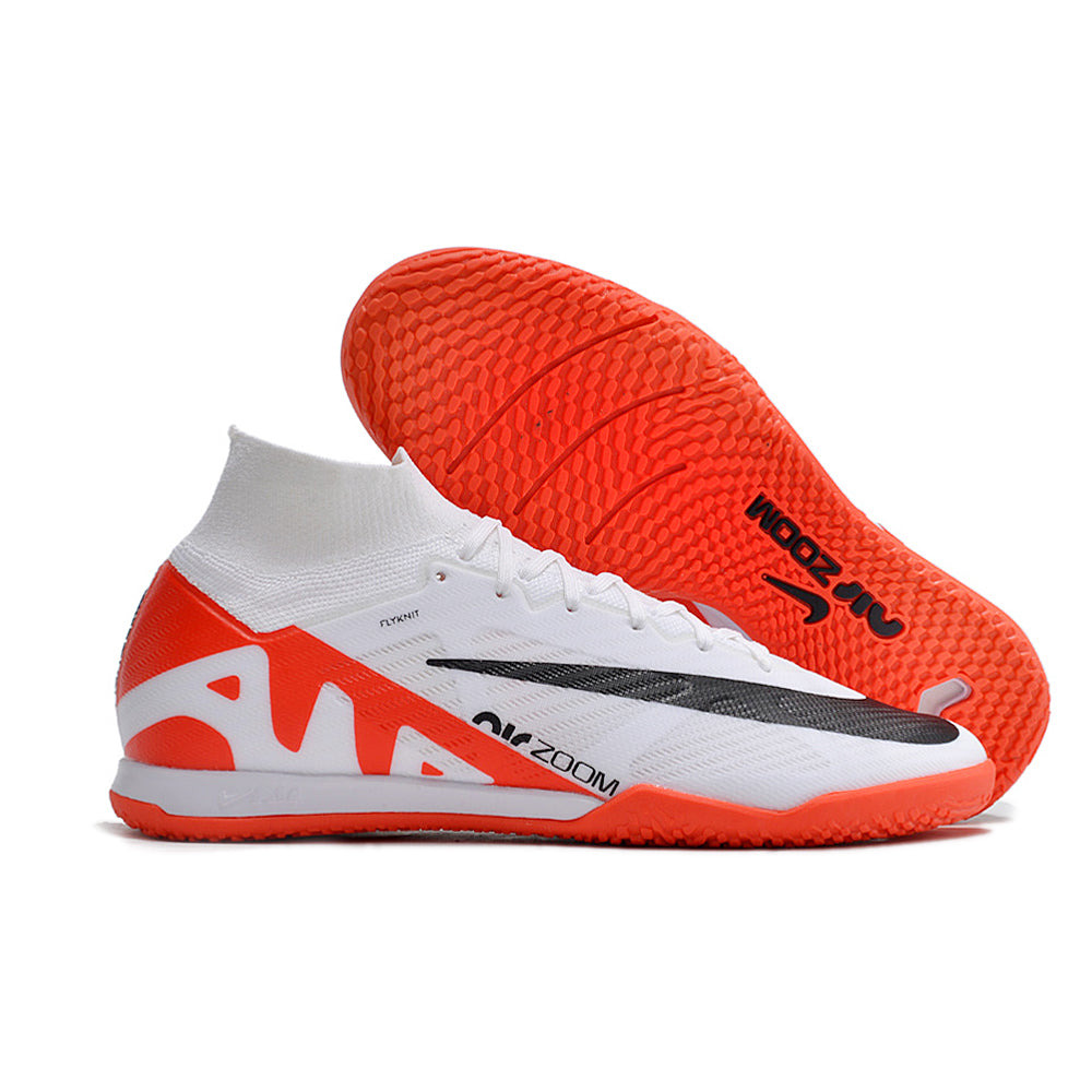 Chuteira Futsal Nike Air Zoom Mercurial Superfly 9 Elite IC Branca e Laranja 