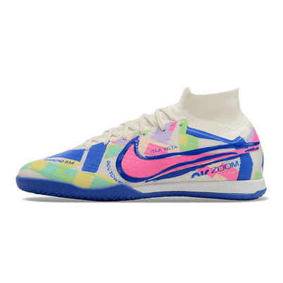 Chuteira Futsal Nike Air Zoom Mercurial Superfly 9 Elite IC Branca, Azul e Rosa 