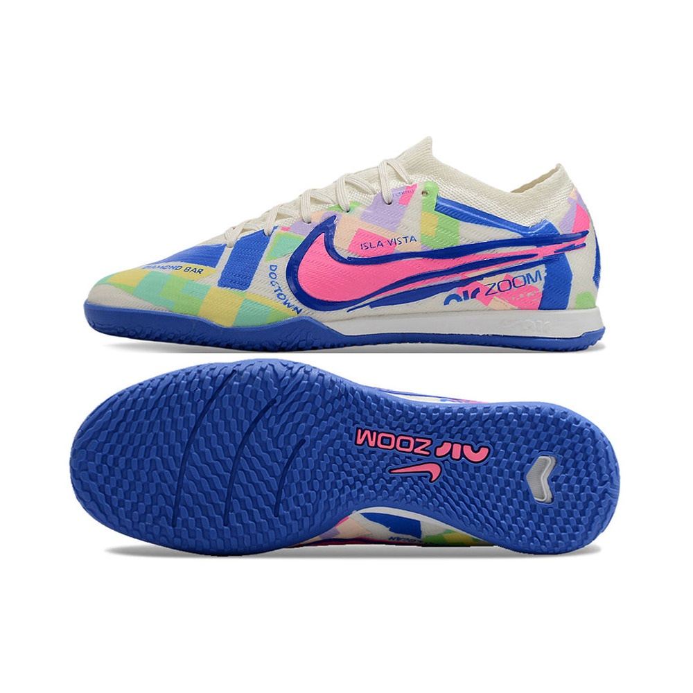 Chuteira Futsal Nike Air Zoom Mercurial Vapor 15 Elite IC Branca, Azul e Rosa