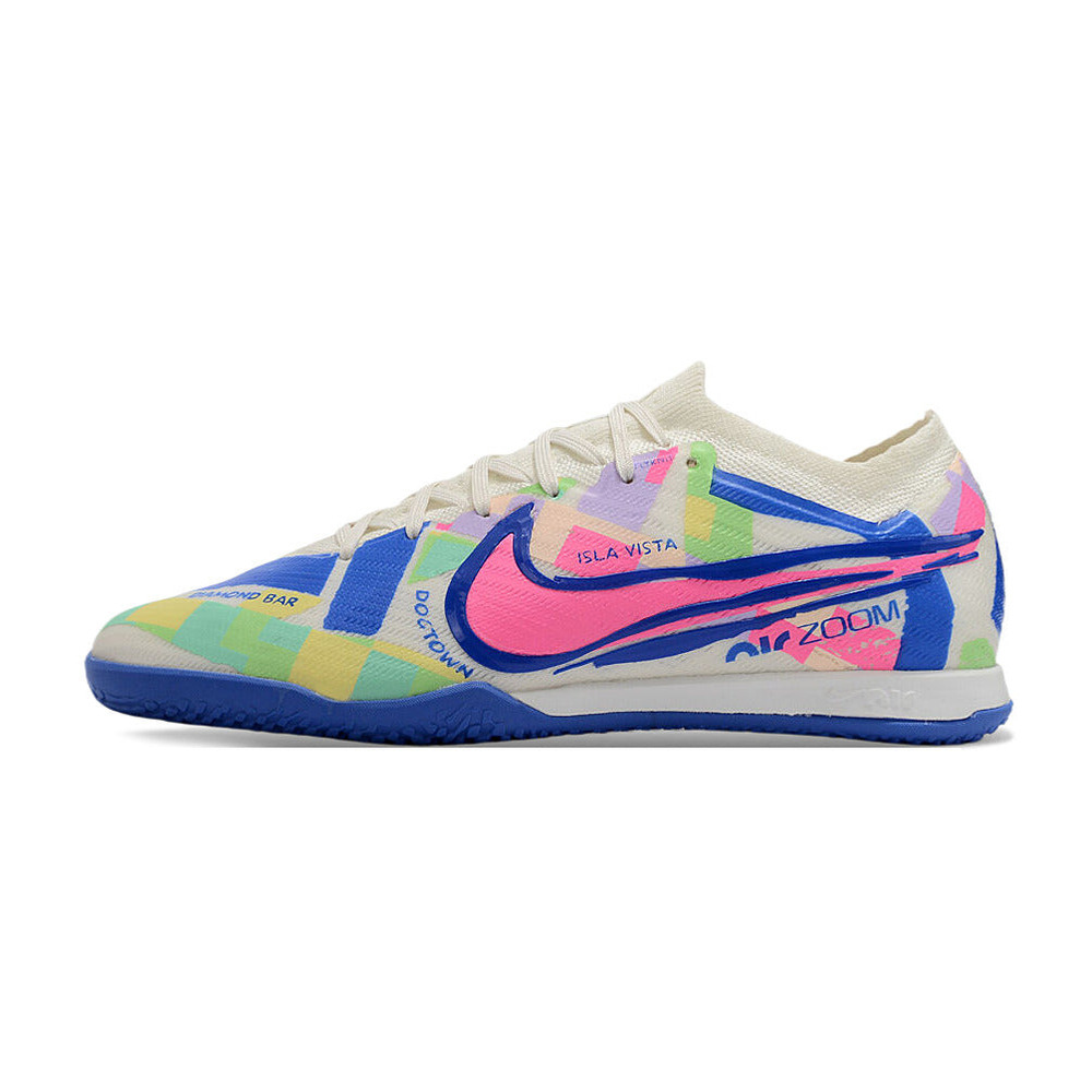 Chuteira Futsal Nike Air Zoom Mercurial Vapor 15 Elite IC Branca, Azul e Rosa