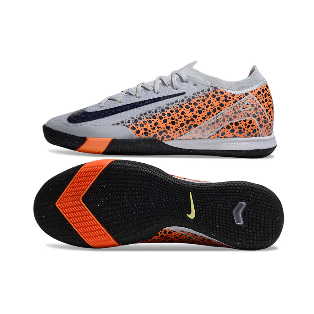 Chuteira Futsal Nike Air Zoom Mercurial Vapor 16 Elite IC Cinza, Laranja e Preto