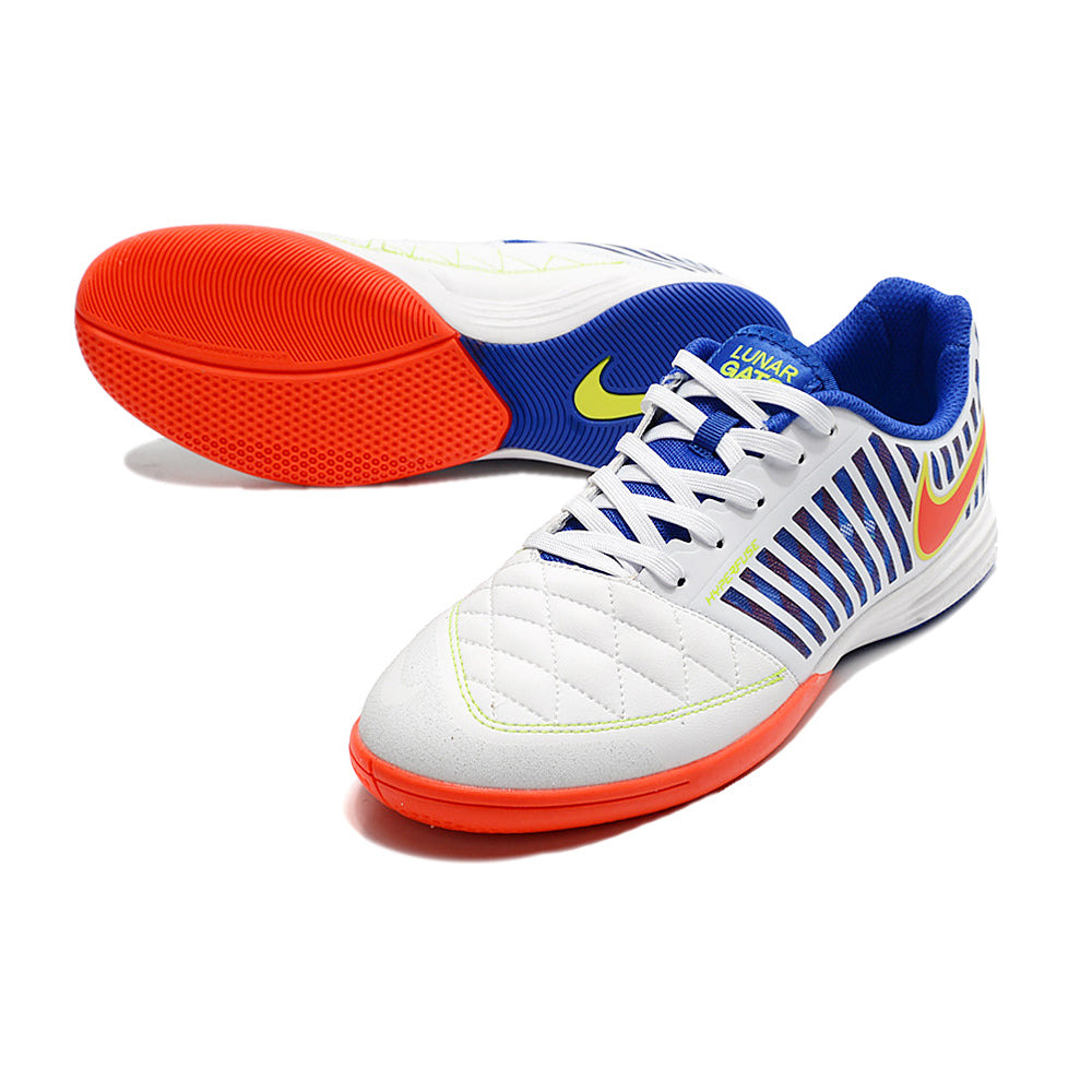Chuteira Futsal Nike Lunar Gato II IC Branco, Azul e Laranja