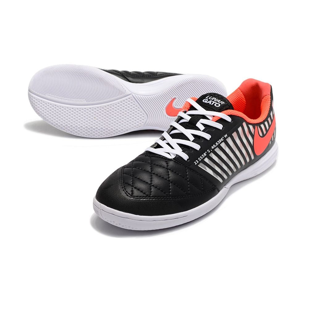Chuteira Futsal Nike Lunar Gato II IC Preta, Branca e Laranja