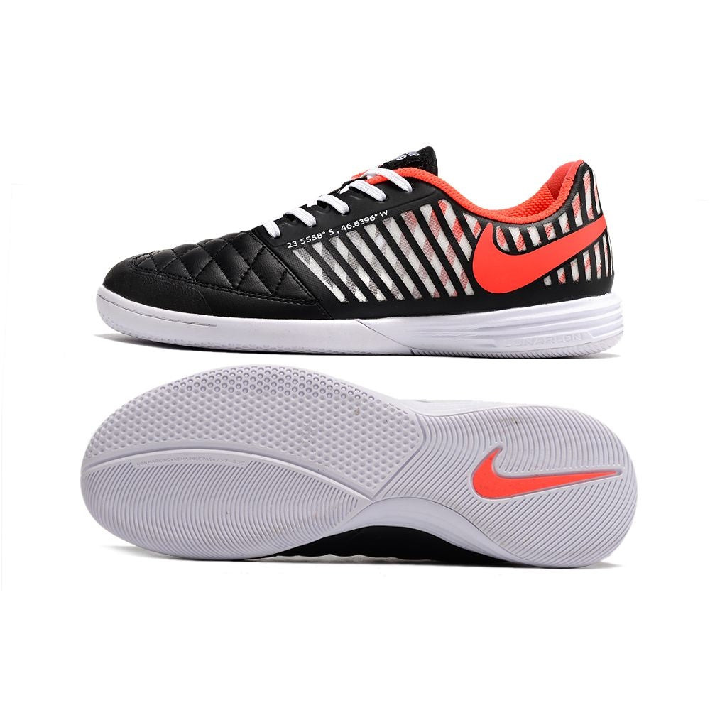 Chuteira Futsal Nike Lunar Gato II IC Preta, Branca e Laranja