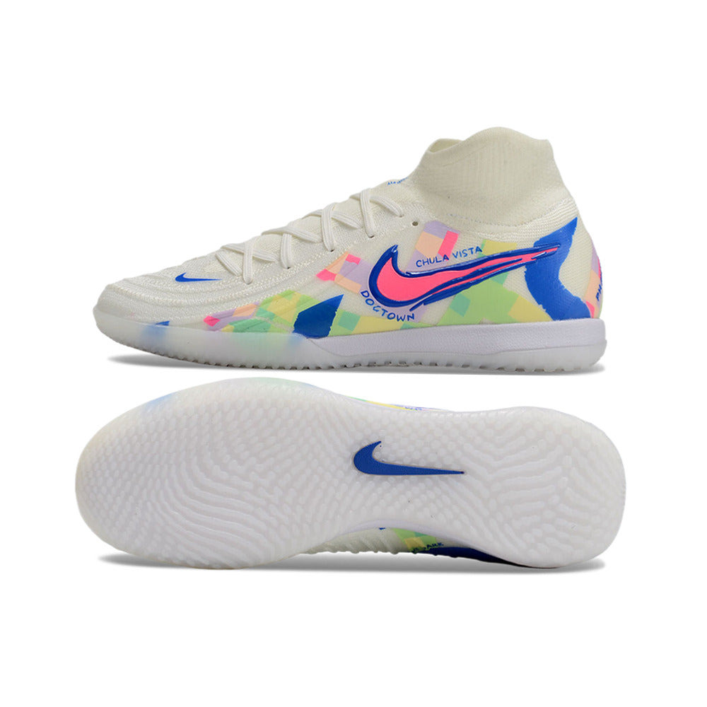 Chuteira Futsal Nike Phantom Luna Elite IC Branca, Azul e Rosa 