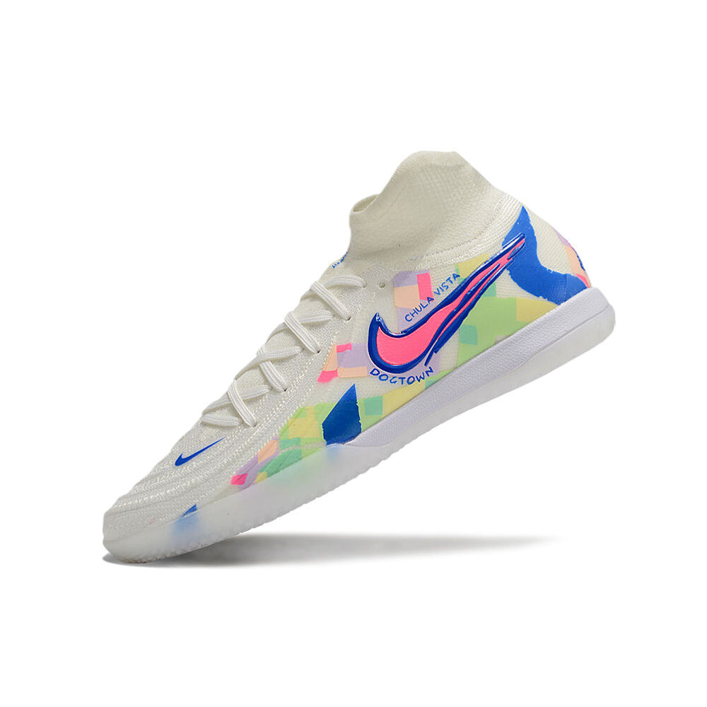 Chuteira Futsal Nike Phantom Luna Elite IC Branca, Azul e Rosa 