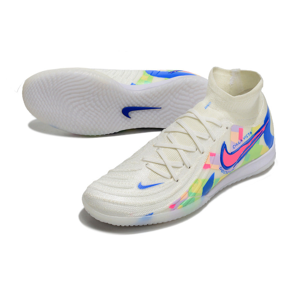Chuteira Futsal Nike Phantom Luna Elite IC Branca, Azul e Rosa 