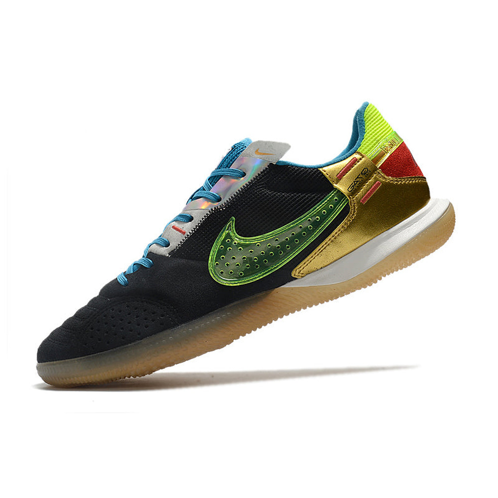 Chuteira Futsal Nike StreetGato IC Preta, Azul, Verde e Dourada