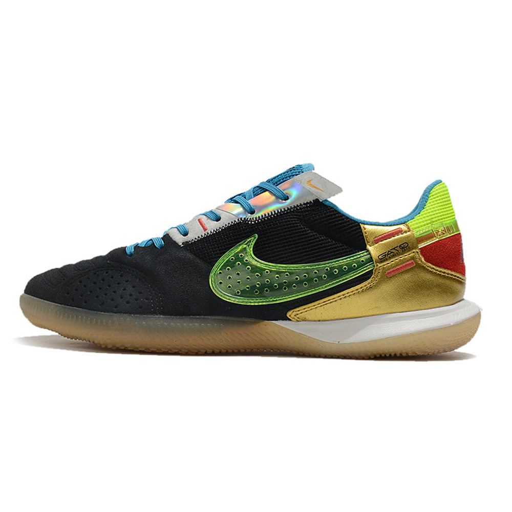 Chuteira Futsal Nike StreetGato IC Preta, Azul, Verde e Dourada