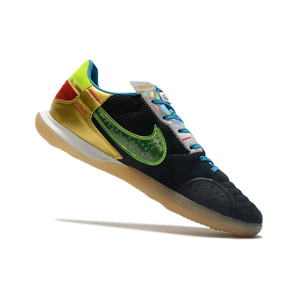 Chuteira Futsal Nike StreetGato IC Preta, Azul, Verde e Dourada
