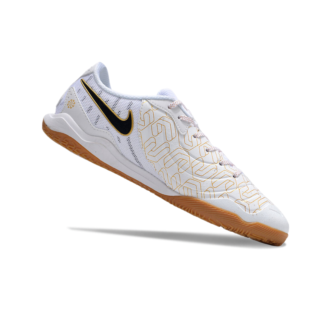 Chuteira Futsal Nike Tiempo Legend 10 Academy IC Branca e Dourada 