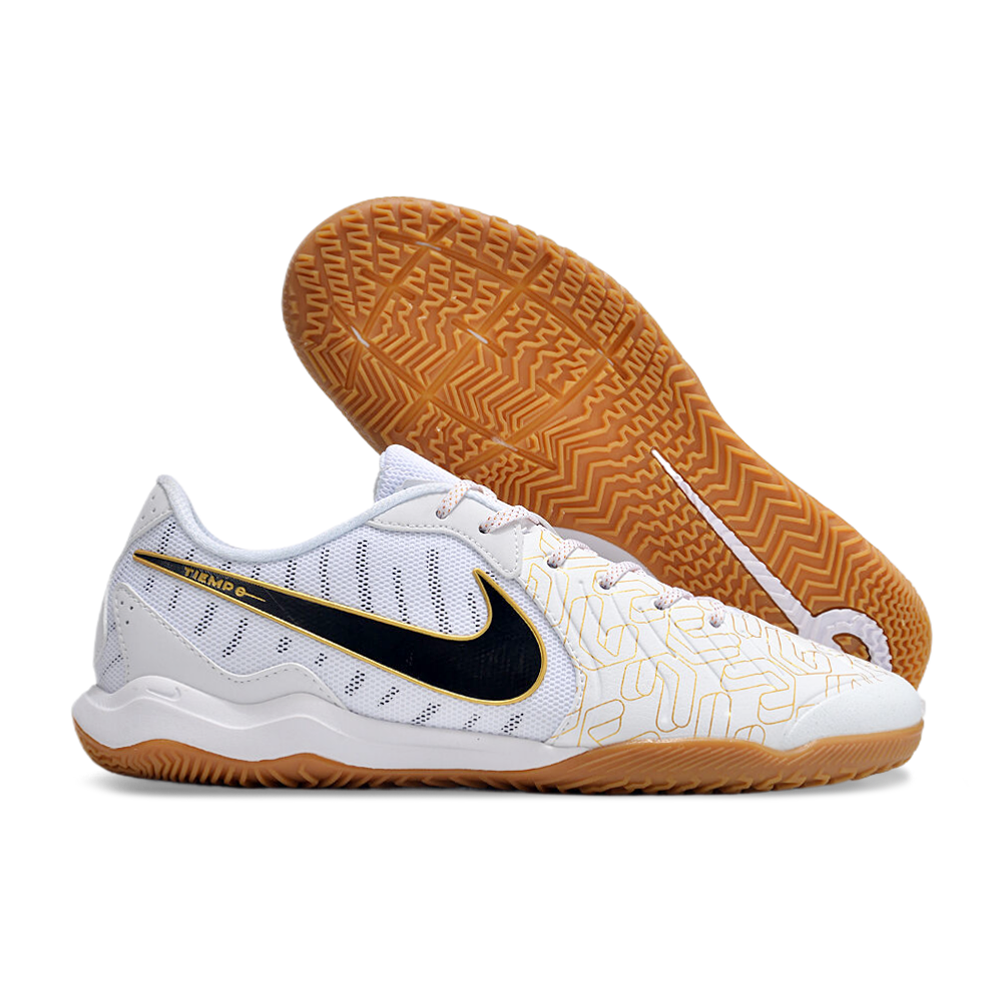 Chuteira Futsal Nike Tiempo Legend 10 Academy IC Branca e Dourada 