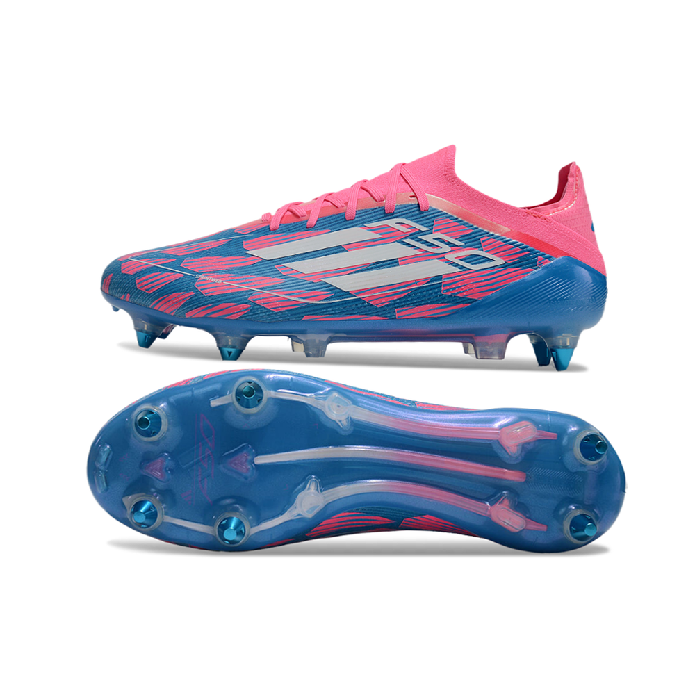 Chuteira Campo Adidas F50 Ponta de Aluminio Azul e Rosa