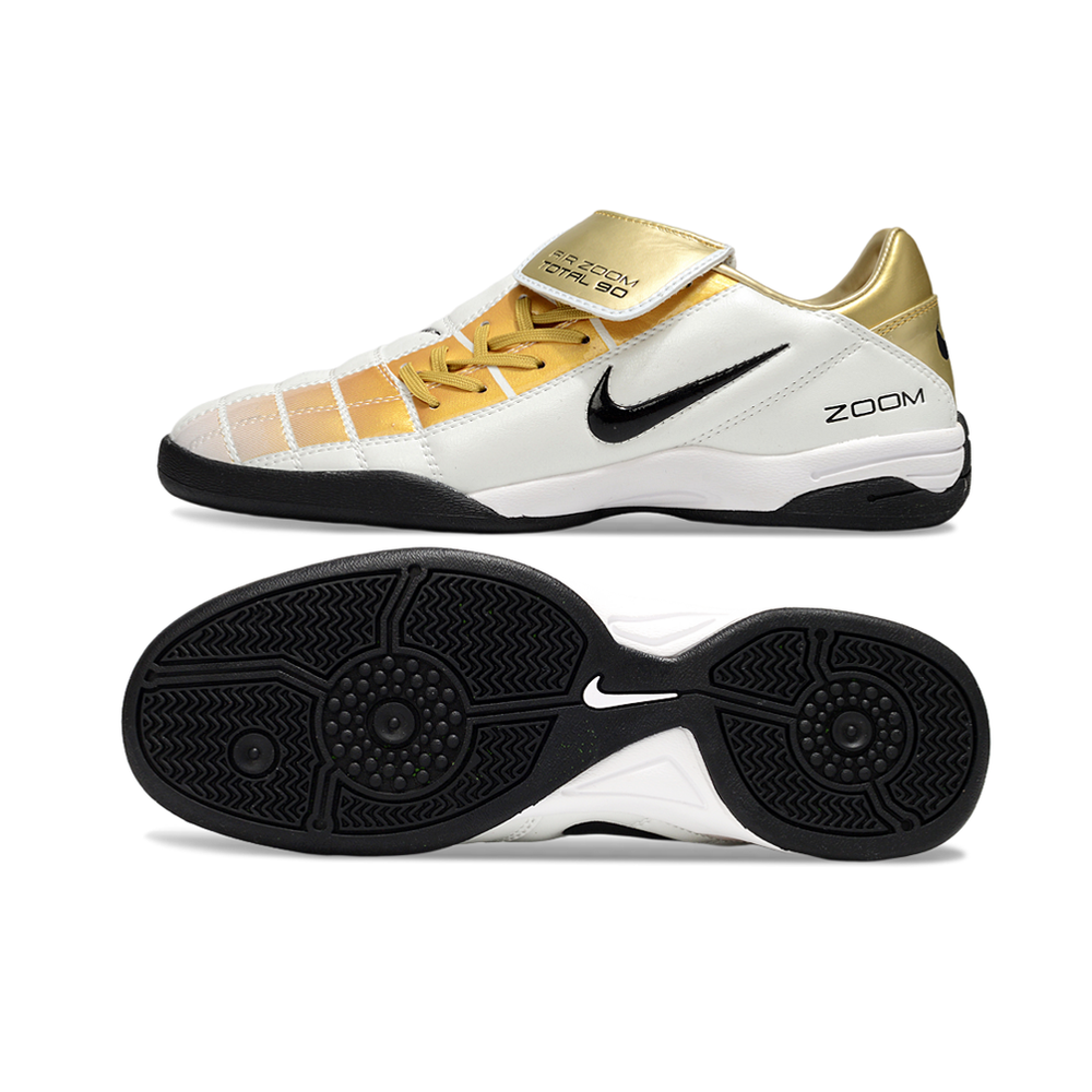 Chuteira Futsal Nike Total 90 IC Branco e Dourado