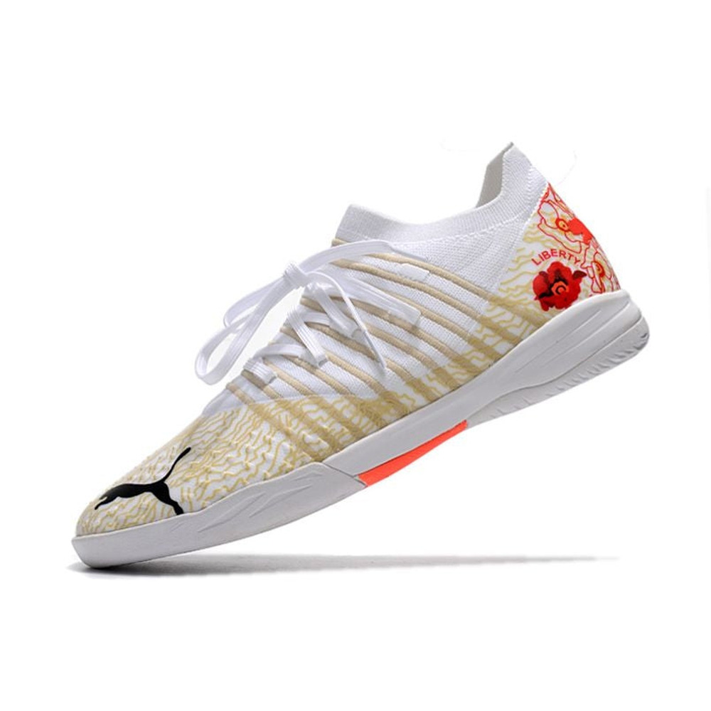Chuteira Futsal Puma Future Z 1.3 IC Branca e Rosa 