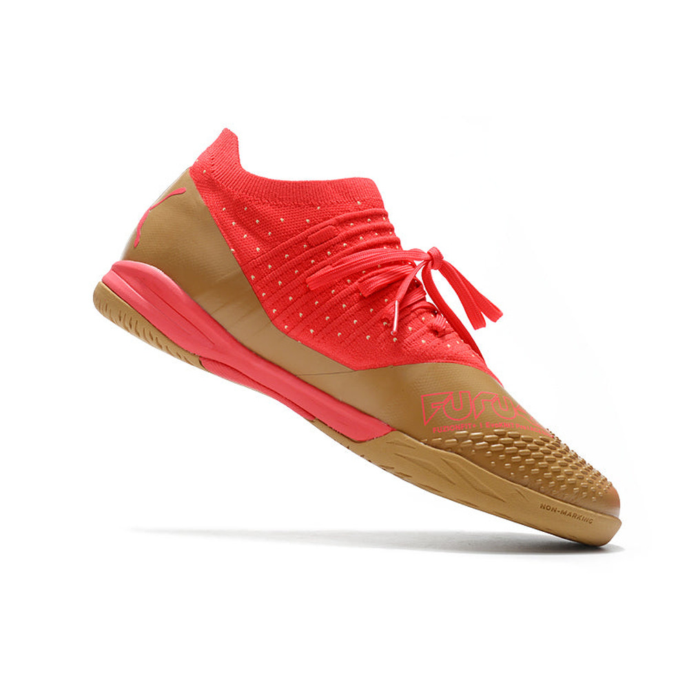 Chuteira Futsal Puma Future Z 1.3 IC Dourada e Laranja 