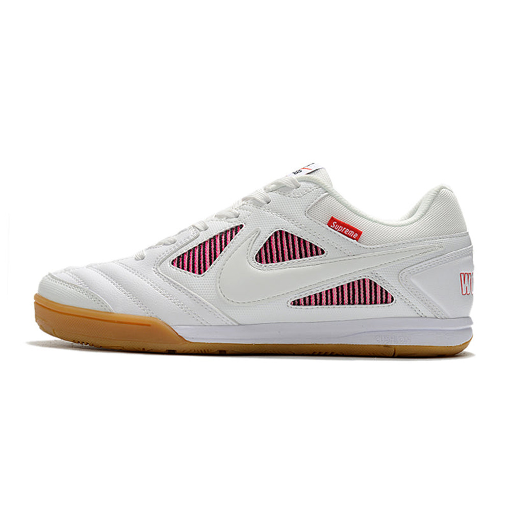 Chuteira Futsal Supreme x Nike SB Gato IC Branca e Rosa
