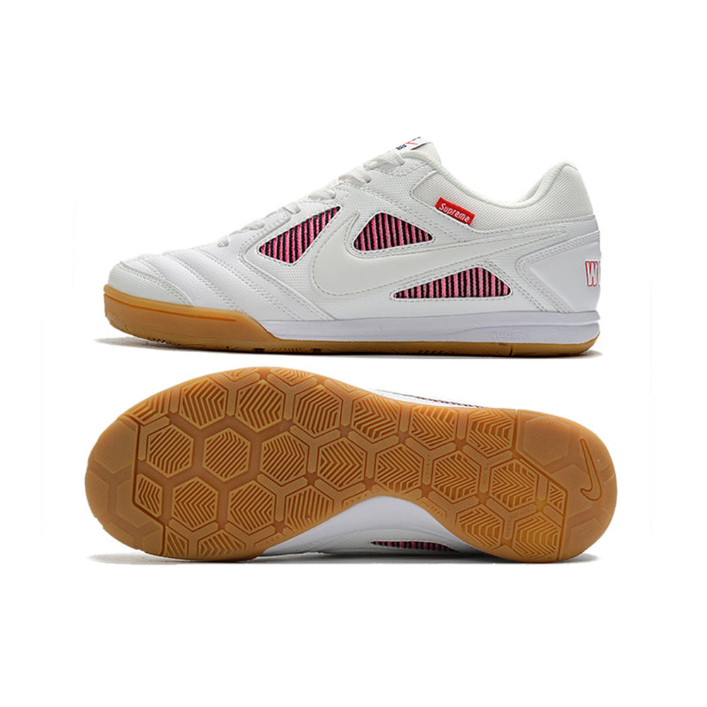 Chuteira Futsal Supreme x Nike SB Gato IC Branca e Rosa