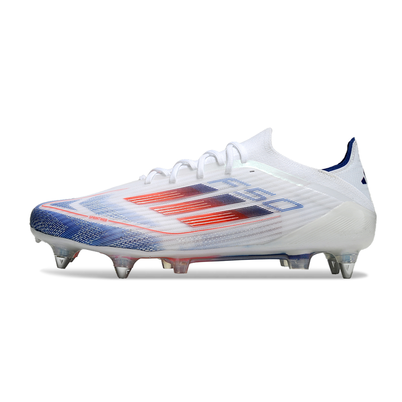 Chuteira Campo Adidas F50 Ponta de Aluminio Branca, Azul e Vermelha 