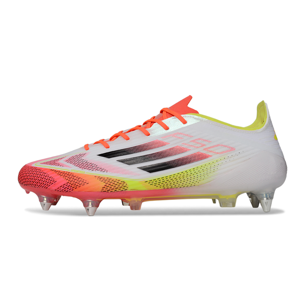 Chuteira Campo Adidas F50 Ponta de Aluminio Branca, Laranja e Amarelo