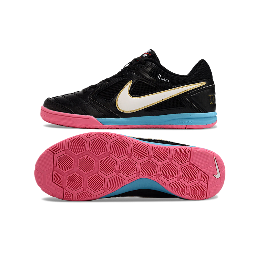 Chuteira Futsal Supreme x Nike SB Gato IC Preta, Rosa e Azul