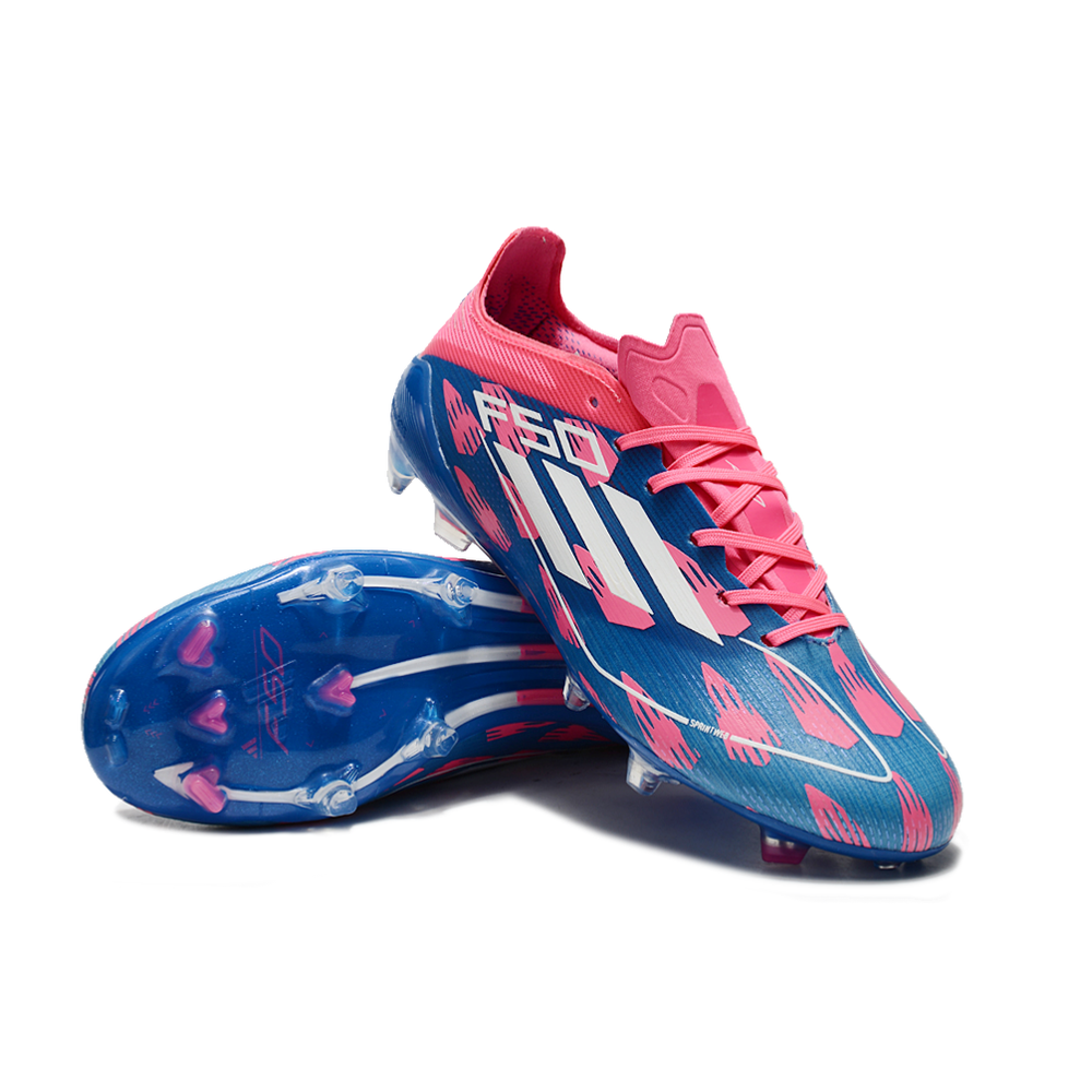 Chuteira Infantil Campo Adidas F50 FG Rosa, Azul e Branca 