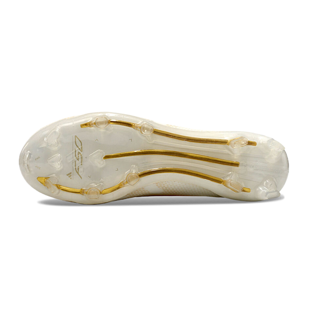 Chuteira Infantil Campo Adidas F50 TF Branca e Dourada 