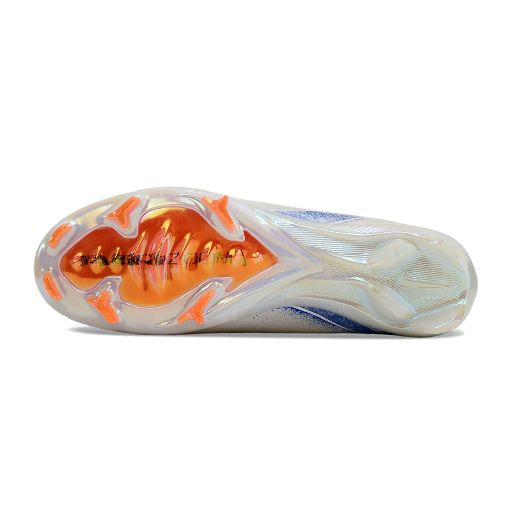 Chuteira Infantil Campo Nike Air Zoom Mercurial Superfly 10 Elite FG Branca, Azul e Laranja 