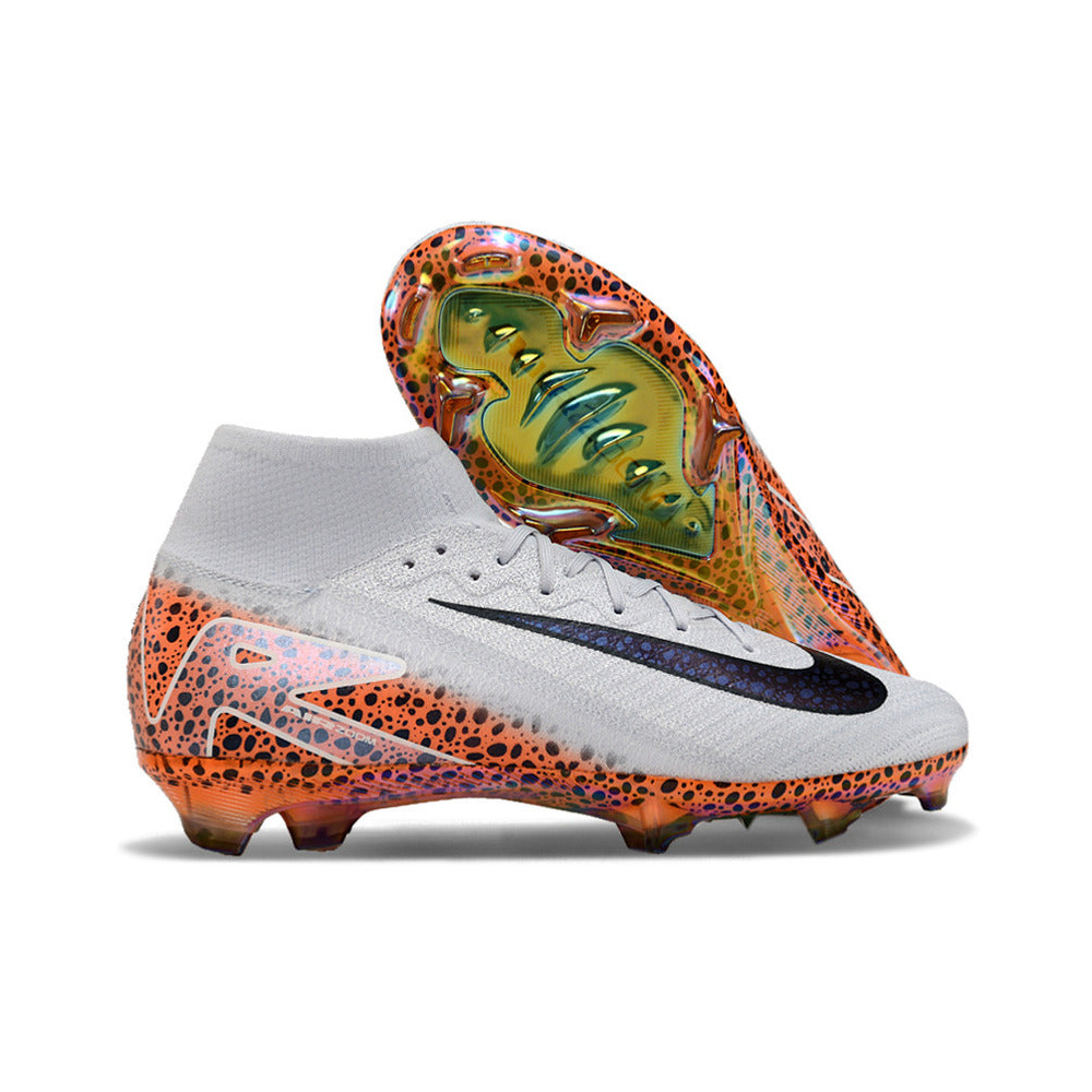 Chuteira Infantil Campo Nike Air Zoom Mercurial Superfly 10 Elite FG Branca, Laranja e Preto 