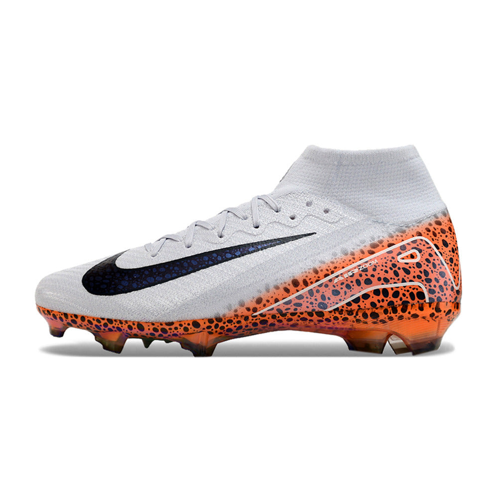 Chuteira Infantil Campo Nike Air Zoom Mercurial Superfly 10 Elite FG Branca, Laranja e Preto 
