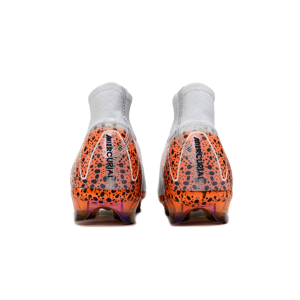 Chuteira Infantil Campo Nike Air Zoom Mercurial Superfly 10 Elite FG Branca, Laranja e Preto 