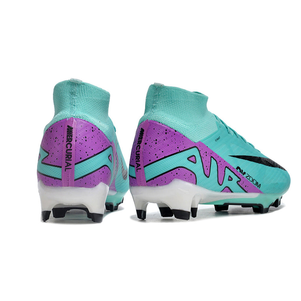 Chuteira Infantil Campo Nike Air Zoom Mercurial Superfly 9 Elite FG Azul e Roxa 