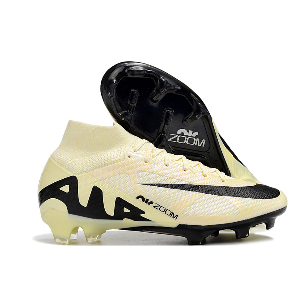 Chuteira Infantil Campo Nike Air Zoom Mercurial Superfly 9 Elite FG Bege e Preta 