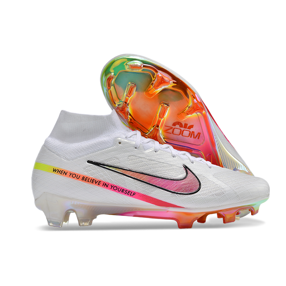 Chuteira Infantil Campo Nike Air Zoom Mercurial Superfly 9 Elite FG Branca 