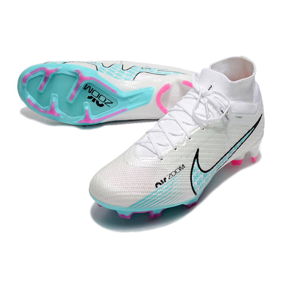 Chuteira Infantil Campo Nike Air Zoom Mercurial Superfly 9 Elite FG Branca e Azul