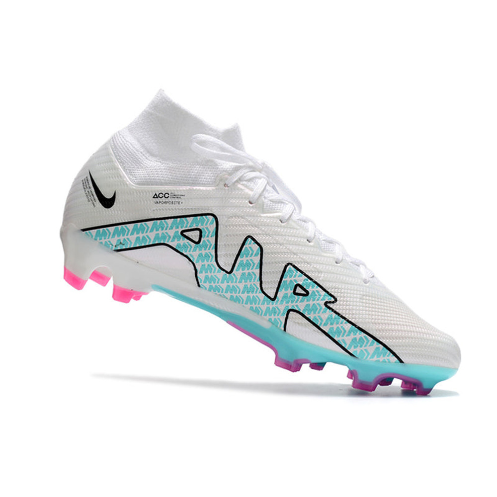Chuteira Infantil Campo Nike Air Zoom Mercurial Superfly 9 Elite FG Branca e Azul
