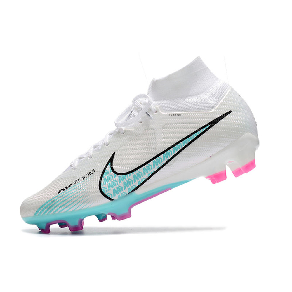 Chuteira Infantil Campo Nike Air Zoom Mercurial Superfly 9 Elite FG Branca e Azul