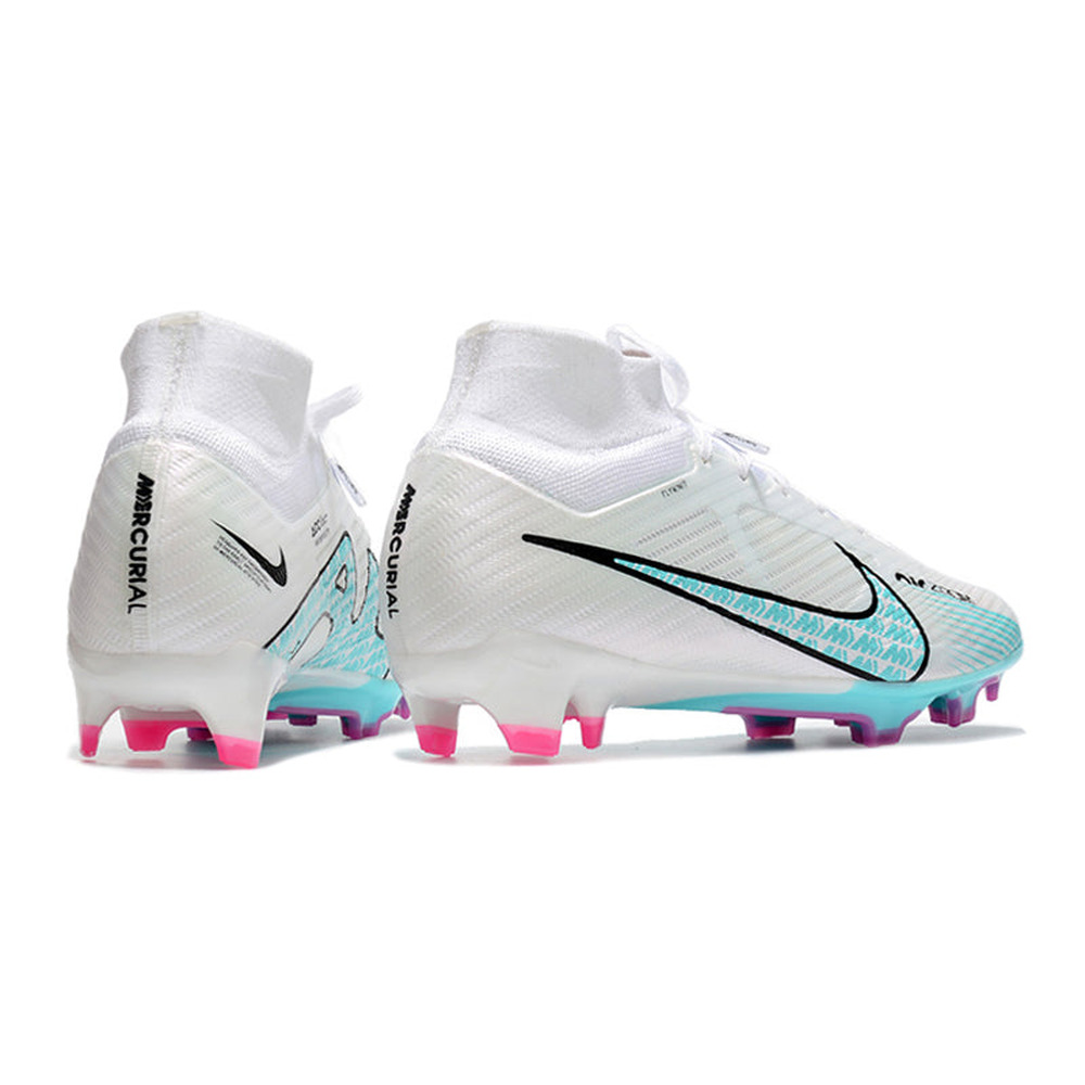 Chuteira Infantil Campo Nike Air Zoom Mercurial Superfly 9 Elite FG Branca e Azul