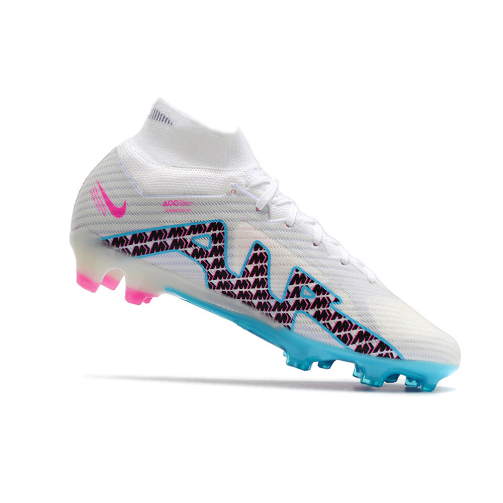 Chuteira Infantil Campo Nike Air Zoom Mercurial Superfly 9 Elite FG Branca e Azul 