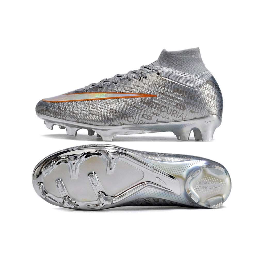 Chuteira Infantil Campo Nike Air Zoom Mercurial Superfly 9 Elite FG Prata 