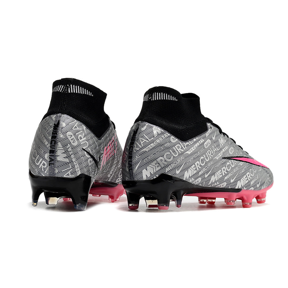 Chuteira Infantil Campo Nike Air Zoom Mercurial Superfly 9 Elite FG Prata e Rosa 