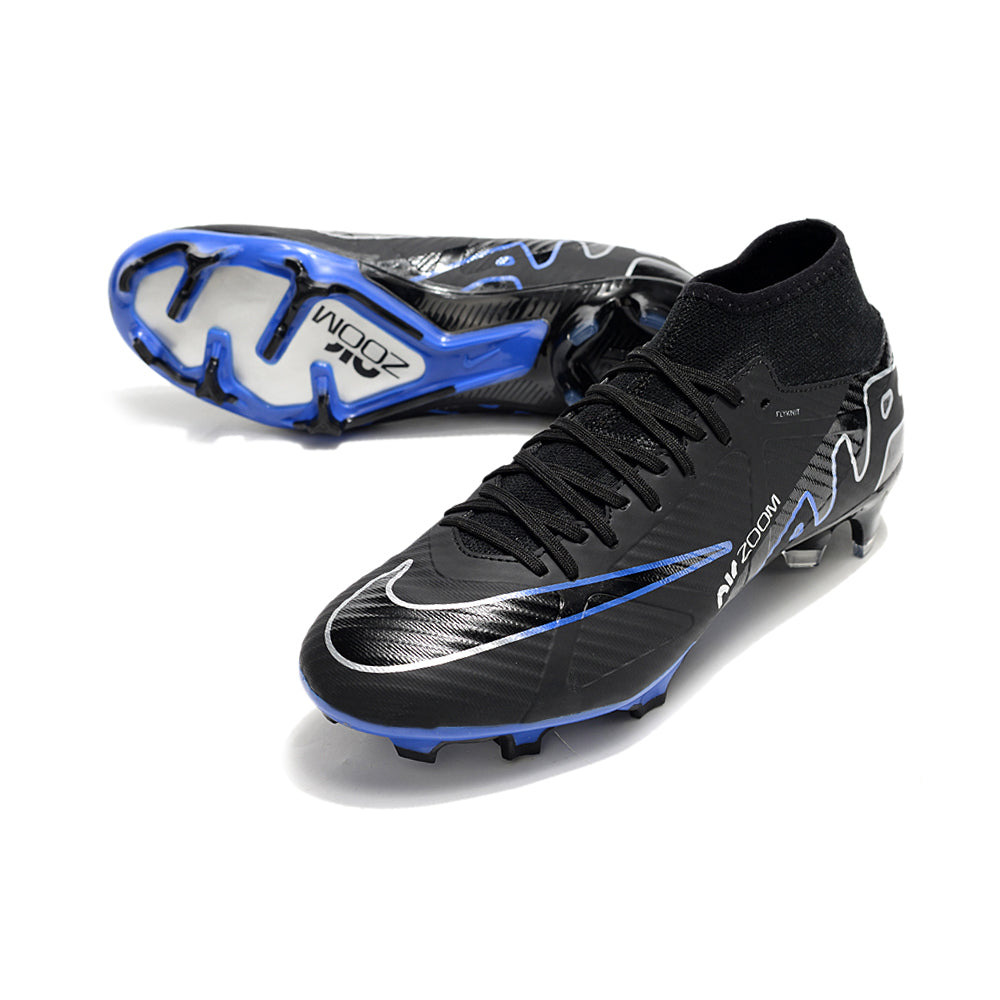 Chuteira Infantil Campo Nike Air Zoom Mercurial Superfly 9 Elite FG Preta e Azul 